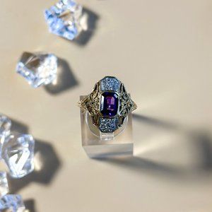 Amethyst and Diamond Ring 14K Yellow Gold